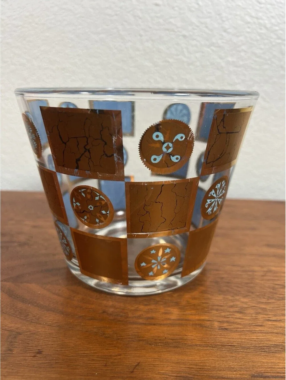 MCM Culver Carnival 22K Gold Glass Ice Bucket Vintage Mid Century Blue Barware